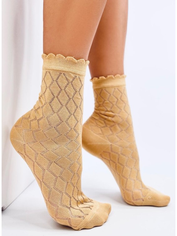 Raštuotos moteriškos kojinės su gražiu krašteliu GLADD YELLOW - KB SK-WJYC90133