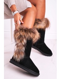 Natūralios odos žieminiai batai su natūraliu kailiuku - W19112 BLK