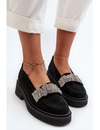 Natūralios odos juodi zomšiniai batai su papuošimu - 3419 CZARNY WEL