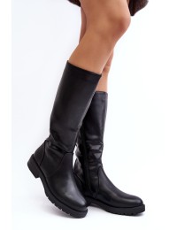 Women's Insulated Flat Heel Boots Black Evelio - KZ529 CZARNY SKÓ EKO