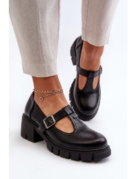 Women's Eco Leather Platform and Block Heel Shoes Black Emelna - RMR2038D-8 CZARNY