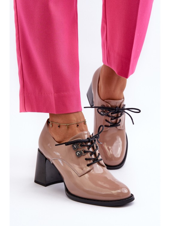 Moteriški rudi natūralios odos lakiniai batai ant kulno - 63510 BE PT