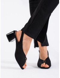 Eleganckie sandały na słupku czarne - GD-FL1393B