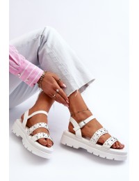 Moteriški balti dekoruoti sandalai\n - 100-396 WHITE