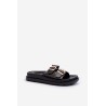 Moteriški juodi ekologiški odiniai sandalai su sagtimis Valmira - P-1368 BLACK