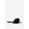 Juodos moteriškos šlepetės su kutais - P-1387 BLACK