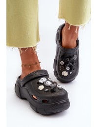 Stilingos moteriškos kroksų stiliaus šlepetės su platforma - L71-61 BLACK