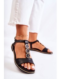 Women's Classic Sandals With A Decorative Belt Black Terina - 22SD35-4764 BLK