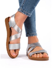 Wsuwane sandały damskie srebrne - 1458S
