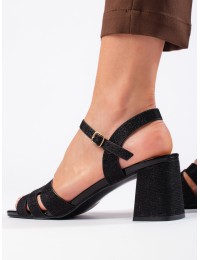 Czarne brokatowe sandały damskie - RL20B