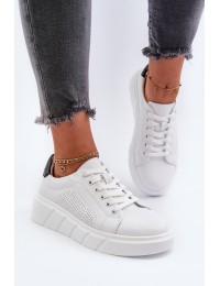 Women's White Leather Platform Sneakers Gatira - 24SP18-6872 WHITE