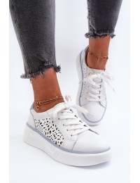 White Leather Women's Platform Sneakers Peilaeno - 24SP18-6880 WHT-BLUE