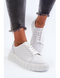 White Women's Leather Platform Sneakers Eselmarie - 23PB32-5739 WHITE