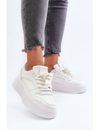 Balti moteriški batai su storais stilingais raišteliais - C2148 ALL WHITE