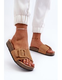 Women's Sandals with Buckle Eco Suede Camel Laeltia - XZ-001 CAMEL