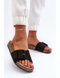 Women's Black Faux Suede Sandals with Buckle Laeltia - XZ-001 BLACK