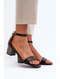 Women's sandals in eco leather on embellished heel black Wiatalia - 8338-257 BLACK