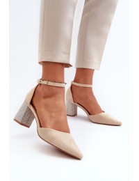 Court shoes in faux suede on embellished stiletto beige Anlitela - 8338-252 BEIGE