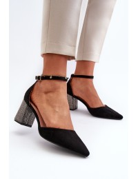 Black Faux Suede Court Shoes on Embellished Stiletto Anlitela - 8338-252 BLACK