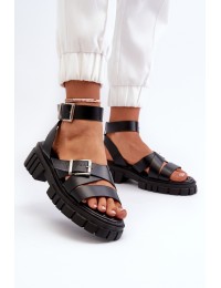 Women's Black Eco Leather Sandals with Straps Eladira - N75-29 BLACK
