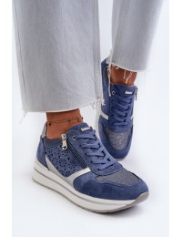 Women's Platform Sneakers with Lacy Pattern and Brocade INBLU IN000372 Blue - IN000372 BLUE