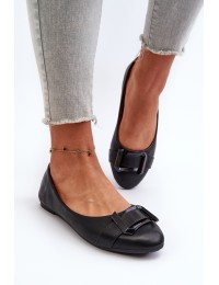 Black Eco Leather Ballerina Flats with Strap and Ornament Cadwenla - 9988-69 BLACK