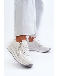 Women's Leather Platform Sneakers White Ligustra - 24SP08-6700 WHITE