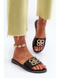 Women's Sandals With Eco Leather Decoration On Flat Heel Black Sadria - W-153 BLACK