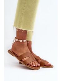 Women's Flat Sandals with Cutouts Brown Fiviama - SS-223 CAMEL