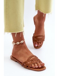 Women's Eco Leather Flat Heel Sandals Brown Moldela - W-159 CAMEL