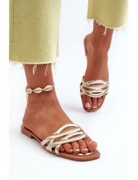 Women's Eco Leather Flat Heel Sandals Gold Moldela - W-159 GOLD