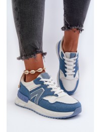 Women's Blue Faux Leather Jeans Sneakers Vinelli - A88-179 BLUE