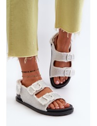 Women's White Embellished Denim Sandals Irmale - H8-698 WHITE