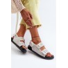 Moteriški balti papuošti džinsiniai sandalai  - H8-698 WHITE