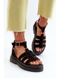 Women's Black Gladiator Sandals Made of Faux Suede Dorameia - 100-403 BLACK