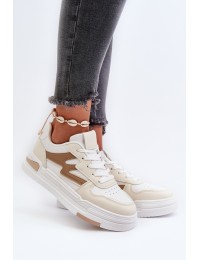 Women's Platform Sneakers in Beige Synthetic Leather Lynnette - C2156 BEIGE/BROWN