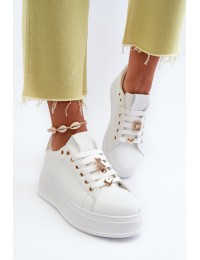 Women's platform sneakers with white embellishments Herbisa - C2168 WHT/GOLD