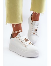 Women's platform sneakers with white embellishments Herbisa - C2168 WHT/BLK