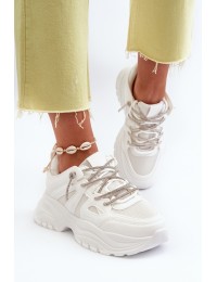 Women's sneakers on a chunky sole with decorative lacing White Relissa - C2155 WHITE