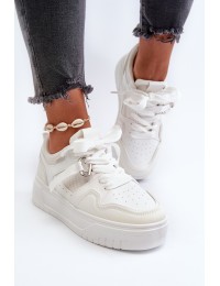 Women's Platform Sneakers Made of White Synthetic Leather Moun - WX-131 WHITE
