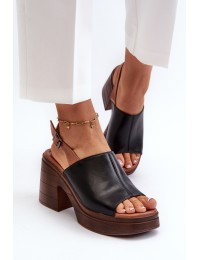Elegant Women's Sandals in Beige Eco Leather on Block Heel Vattima - 17309 BK
