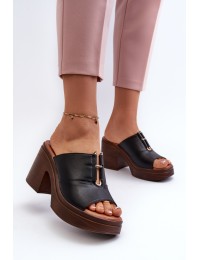 Women's Platform Slide Sandals with Chunky Heel Black Dafira - 17308 BK