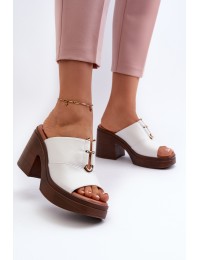 Women's Eco Leather Platform and Block Heel White Sandals Dafira - 17308 WH