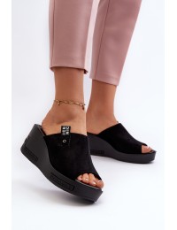 Women's Black Wedge Sandals Vleni - 58291 BK SU