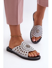 Shiny Women's Flat Sandals with Silver Ornament Ebirena - RMR2266-4 SREBRNE