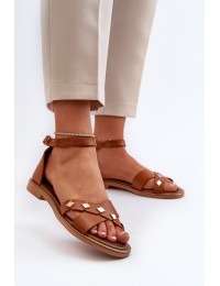 Zazoo 40378 Flat Women's Leather Sandals Brown - 40378 BF.BRĄZ+ZŁ