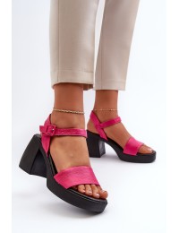 Zazoo 40386 Women's Leather Sandals On Block Heel Fuchsia - 40386 V.FUKSJA