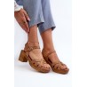 Moteriški sandalai iš rudos odos\n - 24SD98-6758 CAMEL