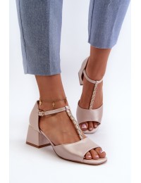 Women's block heel sandals with decorative strap eco leather Golden Obivena - 20248 GD