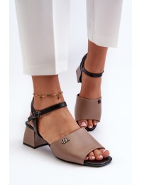 Elegant Women's Sandals in Beige Eco Leather on Block Heel Vattima - 62119 BE